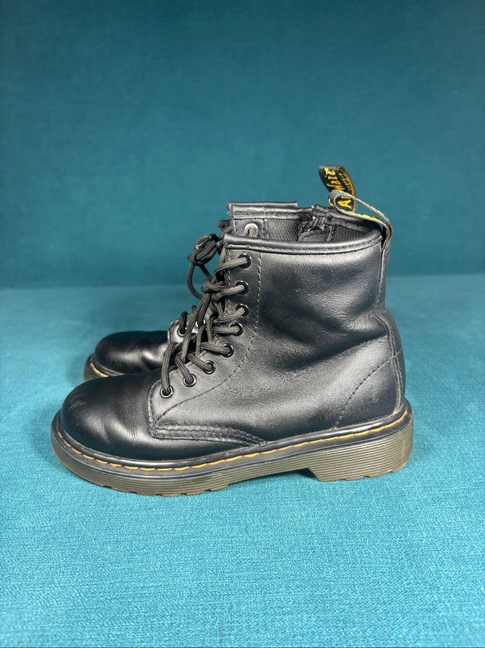 Dr. Martens 1460 J Kids Size 13 US Black Leather Lace Up Side Zip Boots AW004